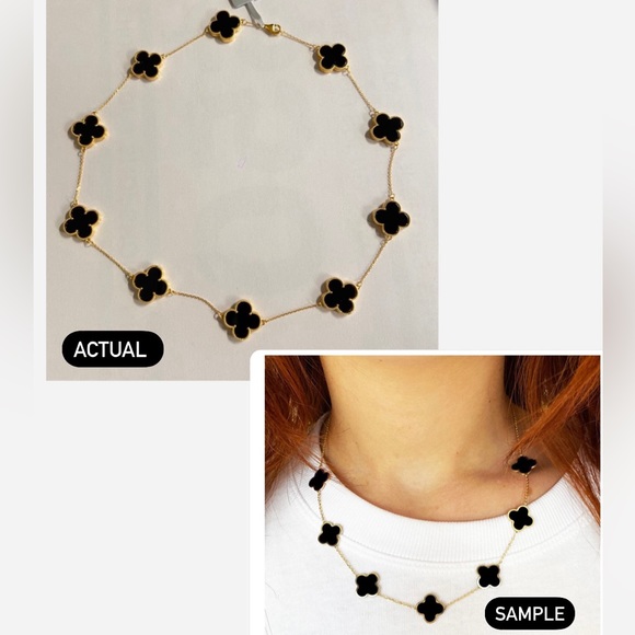 18 Karat Gold Onyx Clover Necklace - Picture 1 of 4